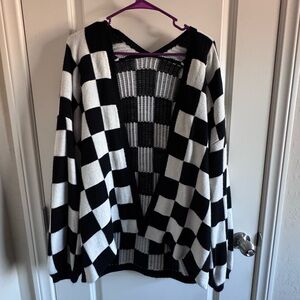 Black & White Checkerboard Open Cardigan